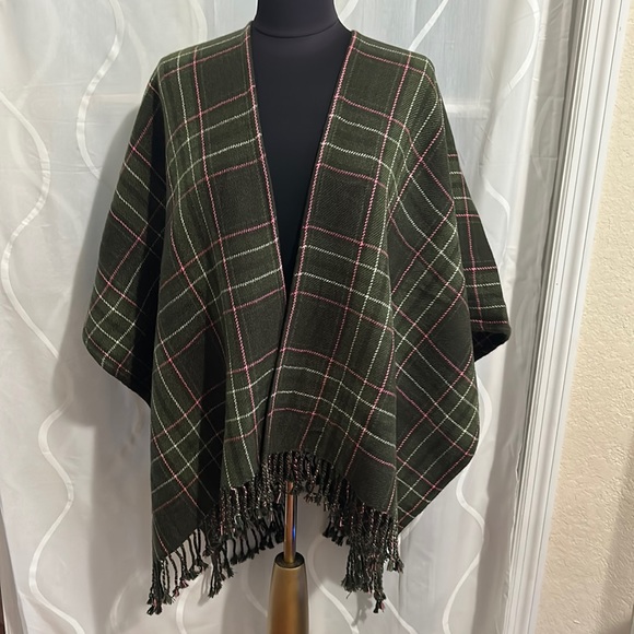 Accessories - Olive Green & Pink Plaid Reversible Wrap, OS